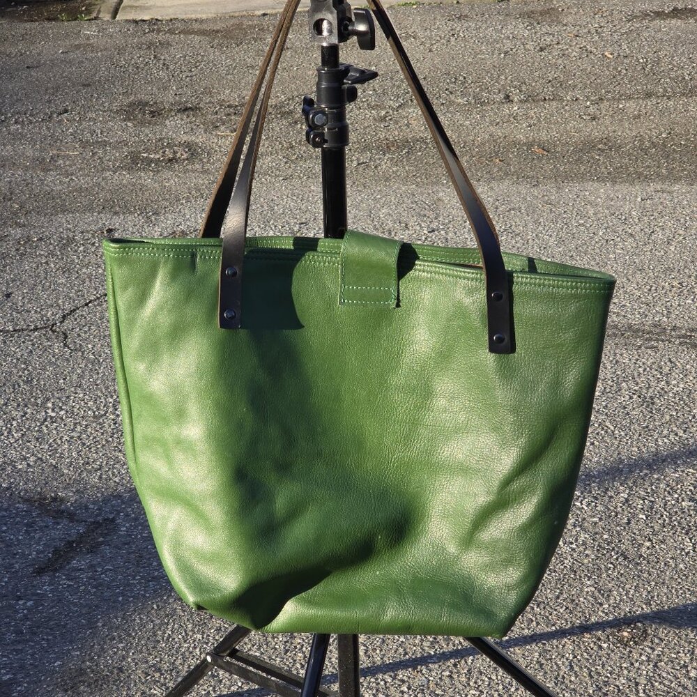 Handmade Grass Green Leather Tote Bag - Picture 8 of 16